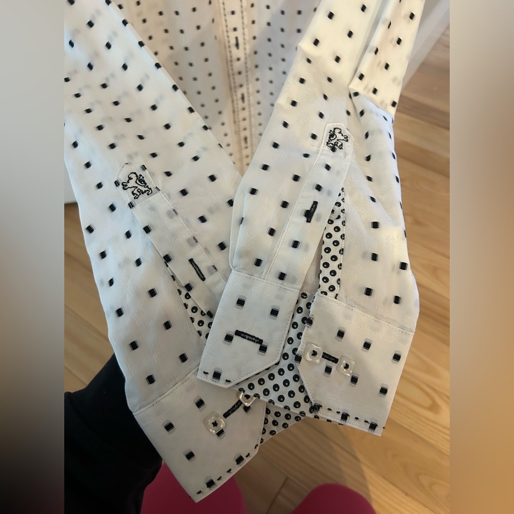Bugatchi White and Black Polka Dot Shirt - Picture 6 of 8